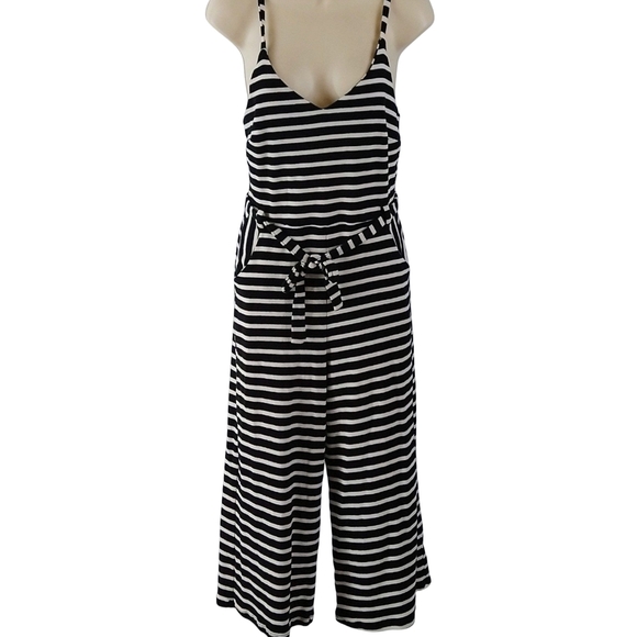 Striped Black and White Jumpsuit - Picture 1 of 8